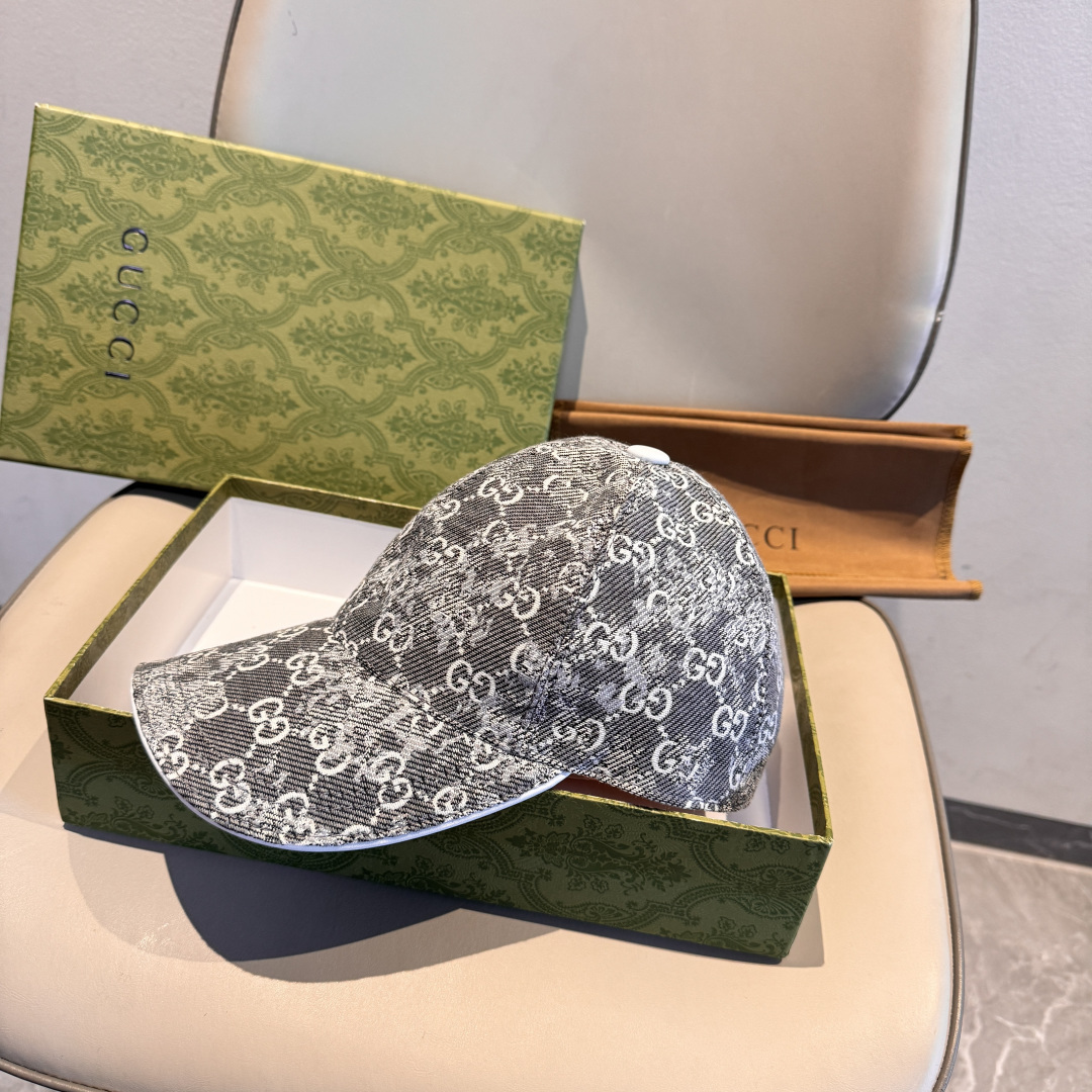 配盒子布袋，Gucci(古奇)经典原单棒球帽，双G牛仔提花，复古设计，专柜1:1开模订制！原版牛仔布料+