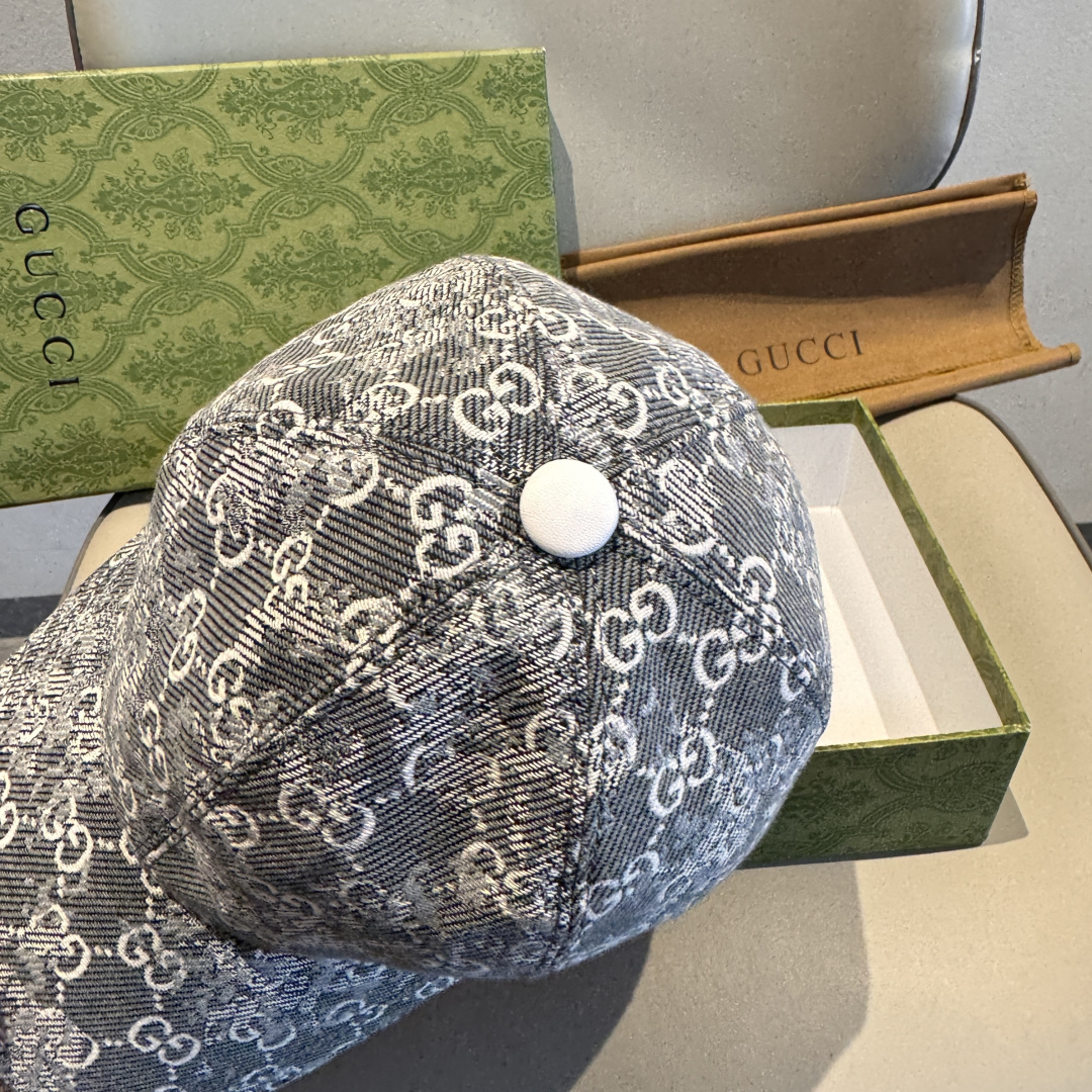配盒子布袋，Gucci(古奇)经典原单棒球帽，双G牛仔提花，复古设计，专柜1:1开模订制！原版牛仔布料+