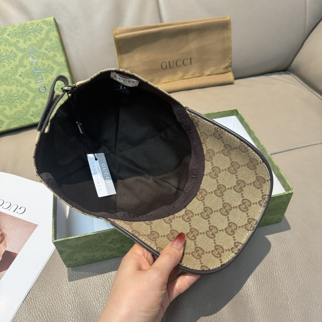 配盒子布袋，Gucci(古奇)春夏新款原单棒球帽， 双G织带，1:1开模订制，原版帆布料+头层牛皮，代购