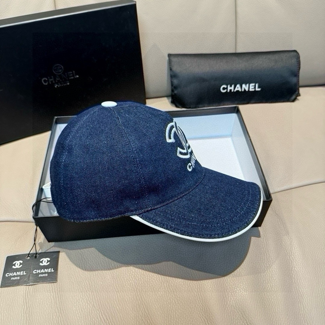 配盒子布袋，Chanel(香奈儿)新款原单棒球帽， 牛仔双C刺绣,专柜1:1开模订制，原版牛仔布料+头层