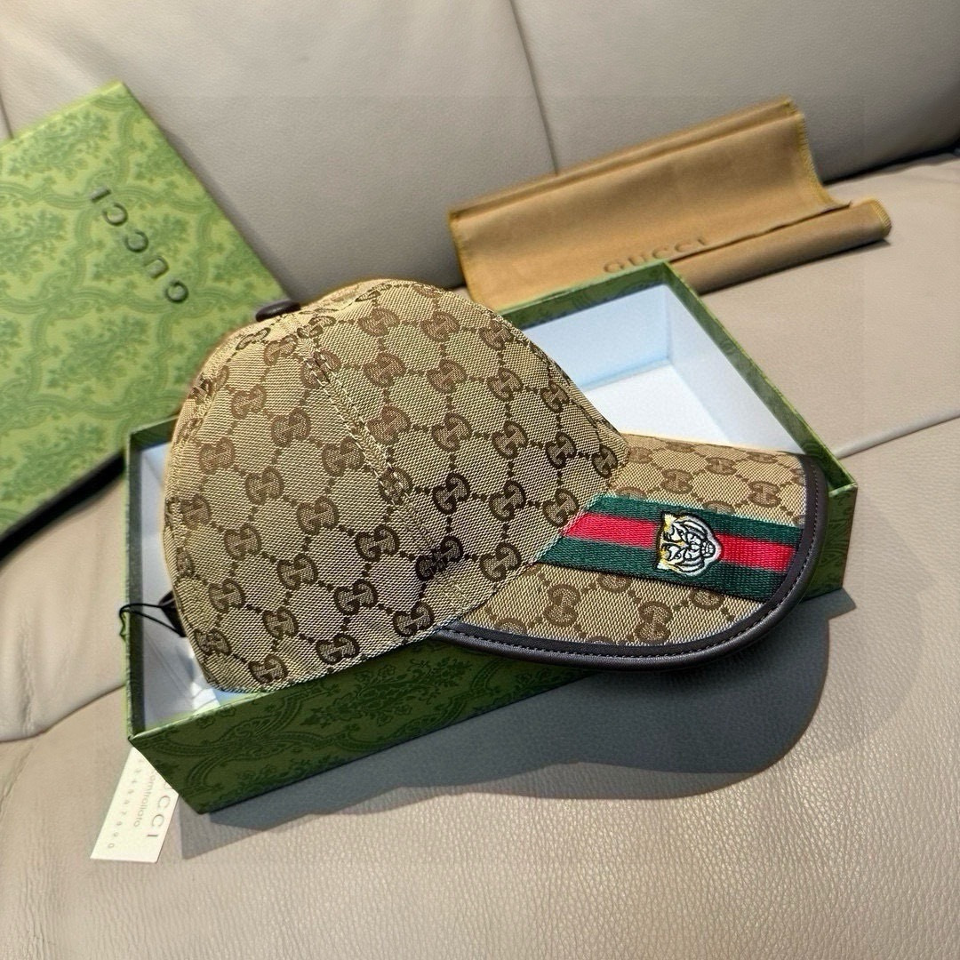 配盒子布袋，Gucci(古奇)新款原单棒球帽， 虎头织带，1:1开模订制，重工刺绣，细节可媲美专柜，原版