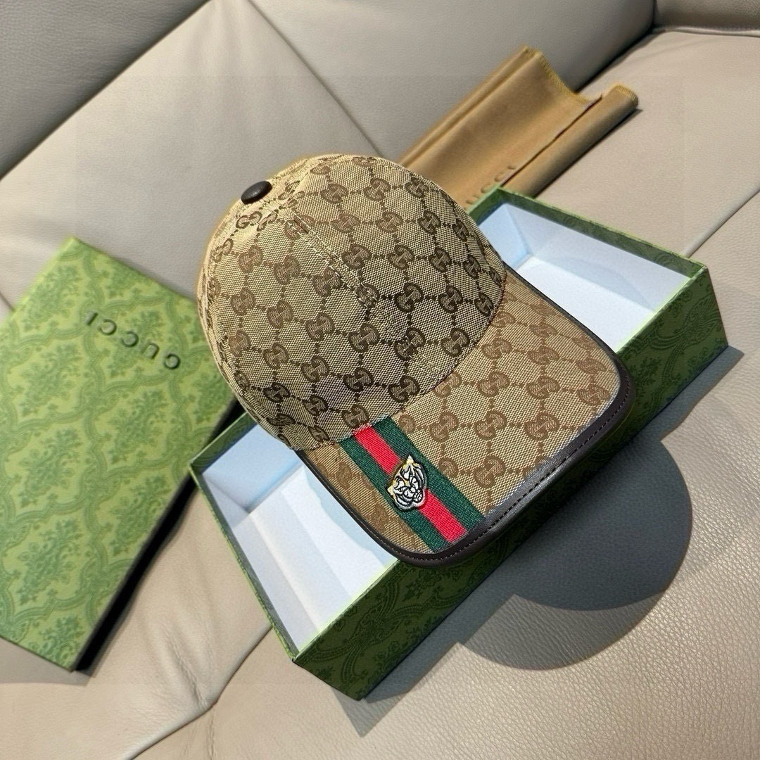 配盒子布袋，Gucci(古奇)新款原单棒球帽， 虎头织带，1:1开模订制，重工刺绣，细节可媲美专柜，原版