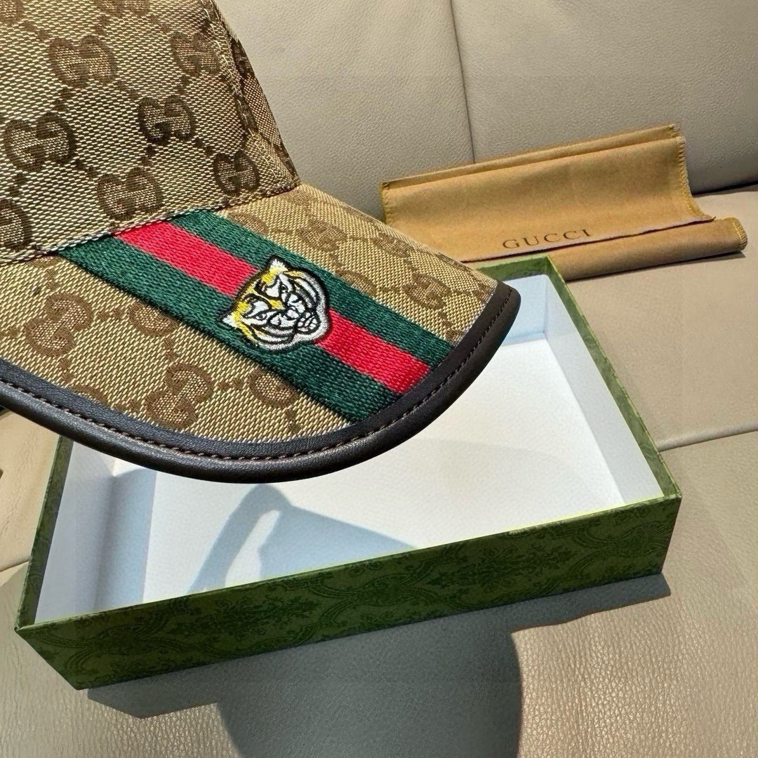 配盒子布袋，Gucci(古奇)新款原单棒球帽， 虎头织带，1:1开模订制，重工刺绣，细节可媲美专柜，原版