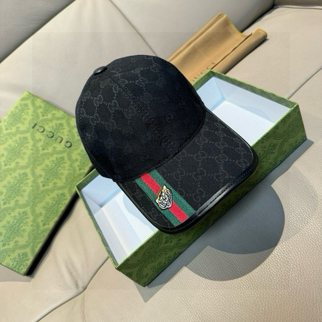 配盒子布袋，Gucci(古奇)新款原单棒球帽， 虎头织带，1:1开模订制，重工刺绣，细节可媲美专柜，原版