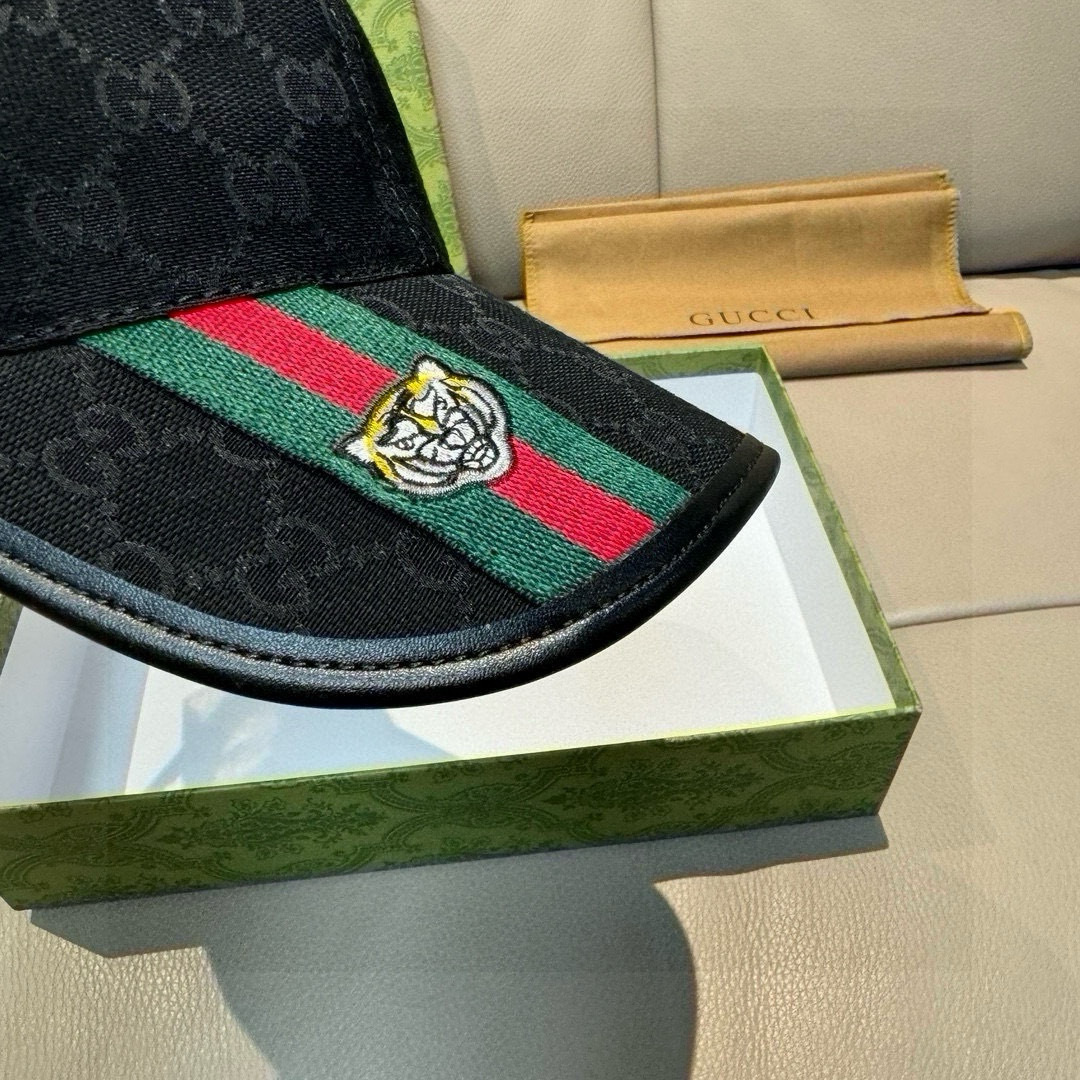 配盒子布袋，Gucci(古奇)新款原单棒球帽， 虎头织带，1:1开模订制，重工刺绣，细节可媲美专柜，原版