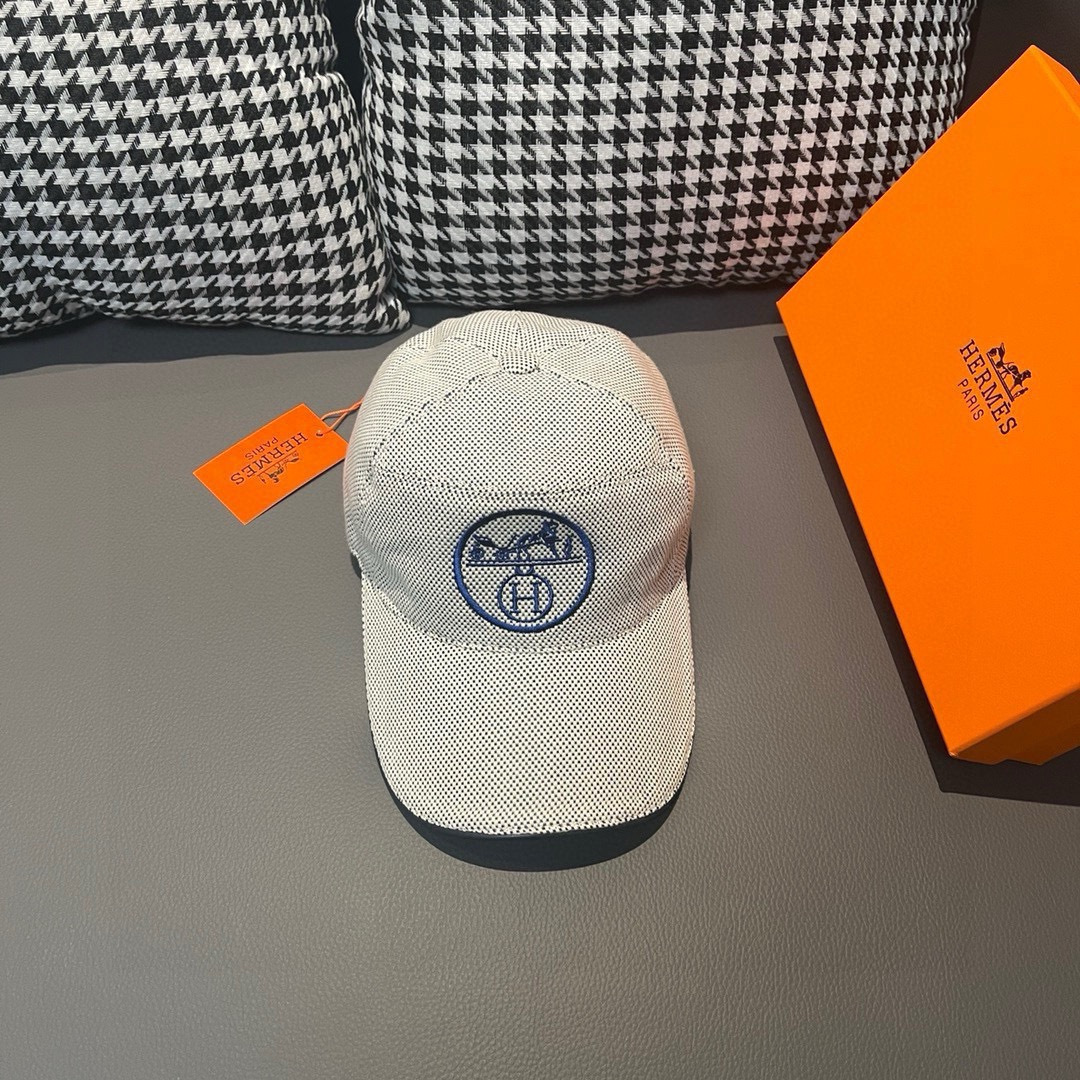 配盒子布袋，HERMÈS (爱马仕)原单棒球帽，经典H，正品开模订制，原版透气帆布面料+头层牛皮，原厂精