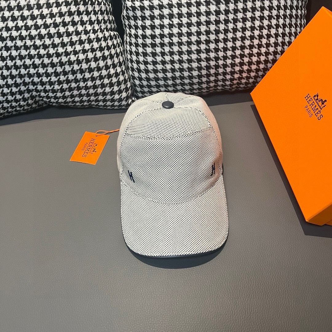 配盒子布袋，HERMÈS (爱马仕)原单棒球帽，经典H，正品开模订制，原版透气帆布面料+头层牛皮，原厂精