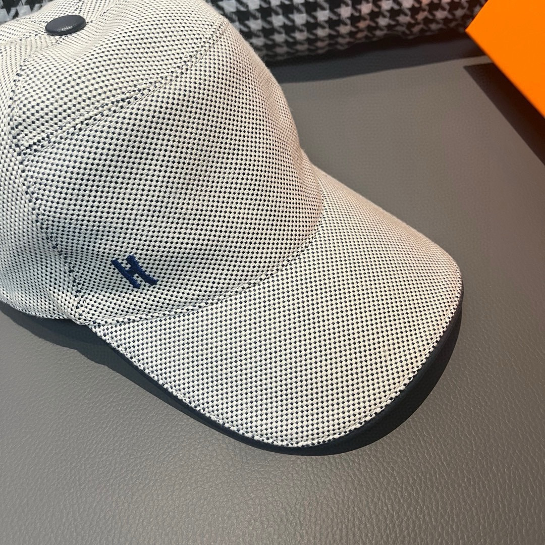配盒子布袋，HERMÈS (爱马仕)原单棒球帽，经典H，正品开模订制，原版透气帆布面料+头层牛皮，原厂精