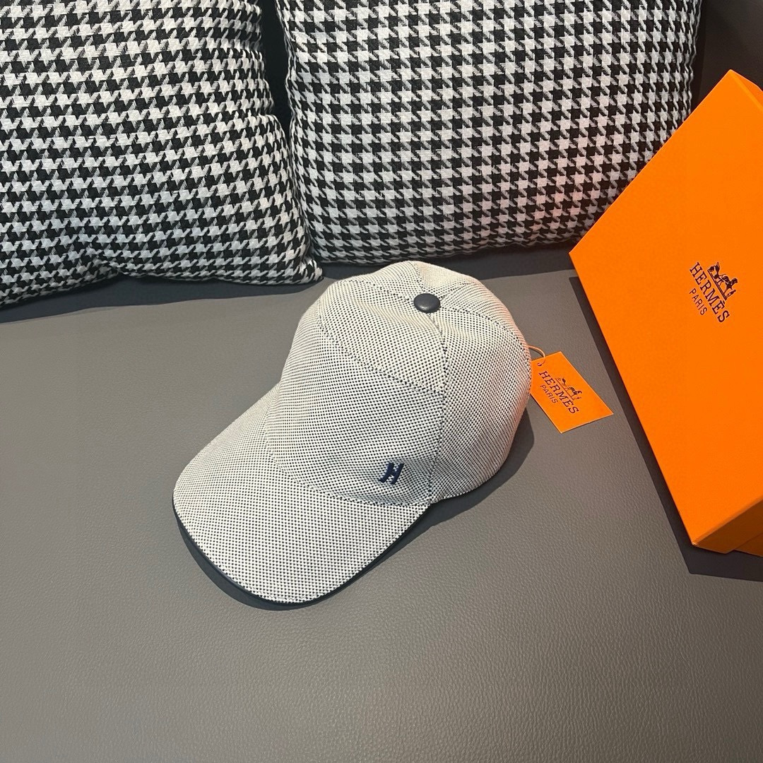 配盒子布袋，HERMÈS (爱马仕)原单棒球帽，经典H，正品开模订制，原版透气帆布面料+头层牛皮，原厂精