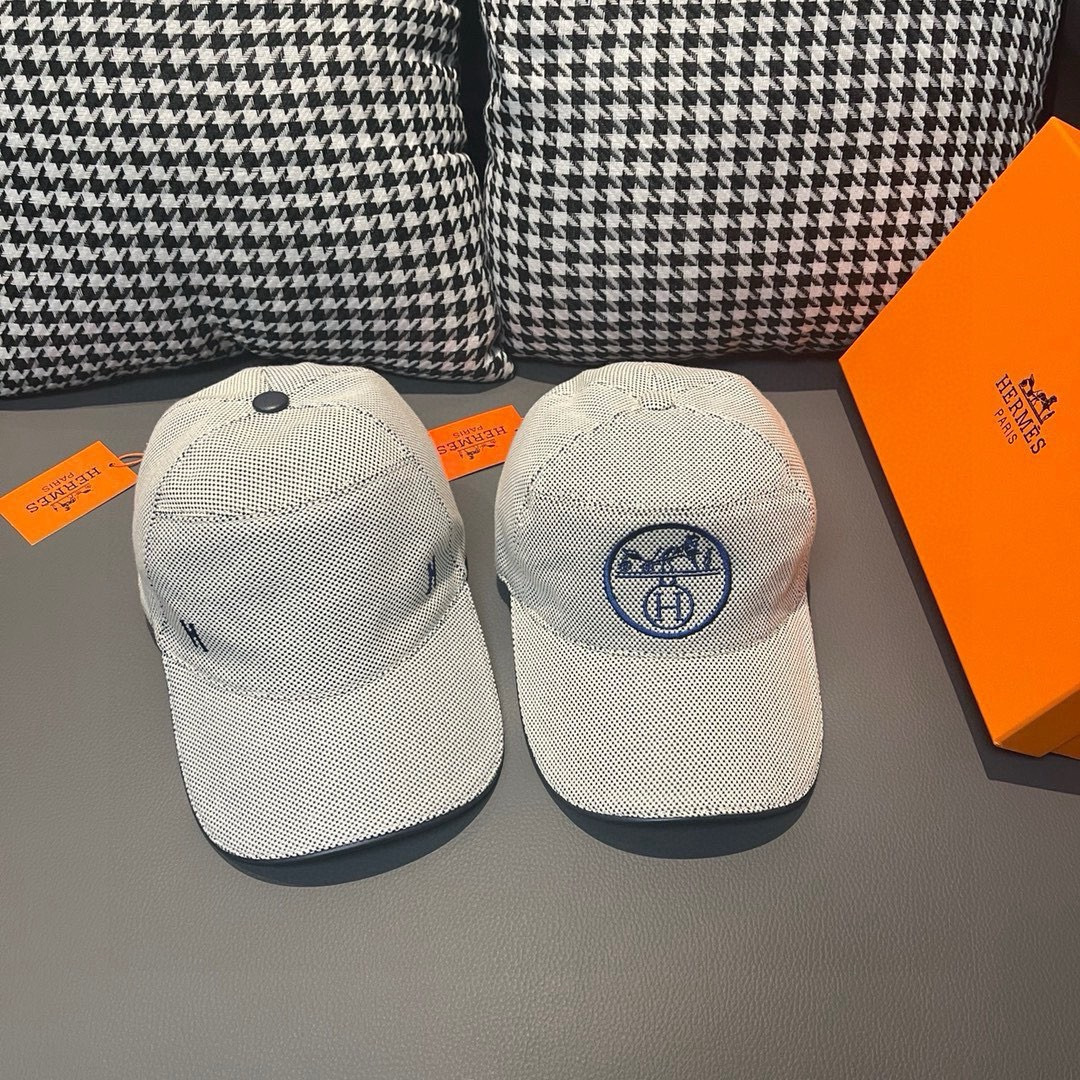 配盒子布袋，HERMÈS (爱马仕)原单棒球帽，经典H，正品开模订制，原版透气帆布面料+头层牛皮，原厂精