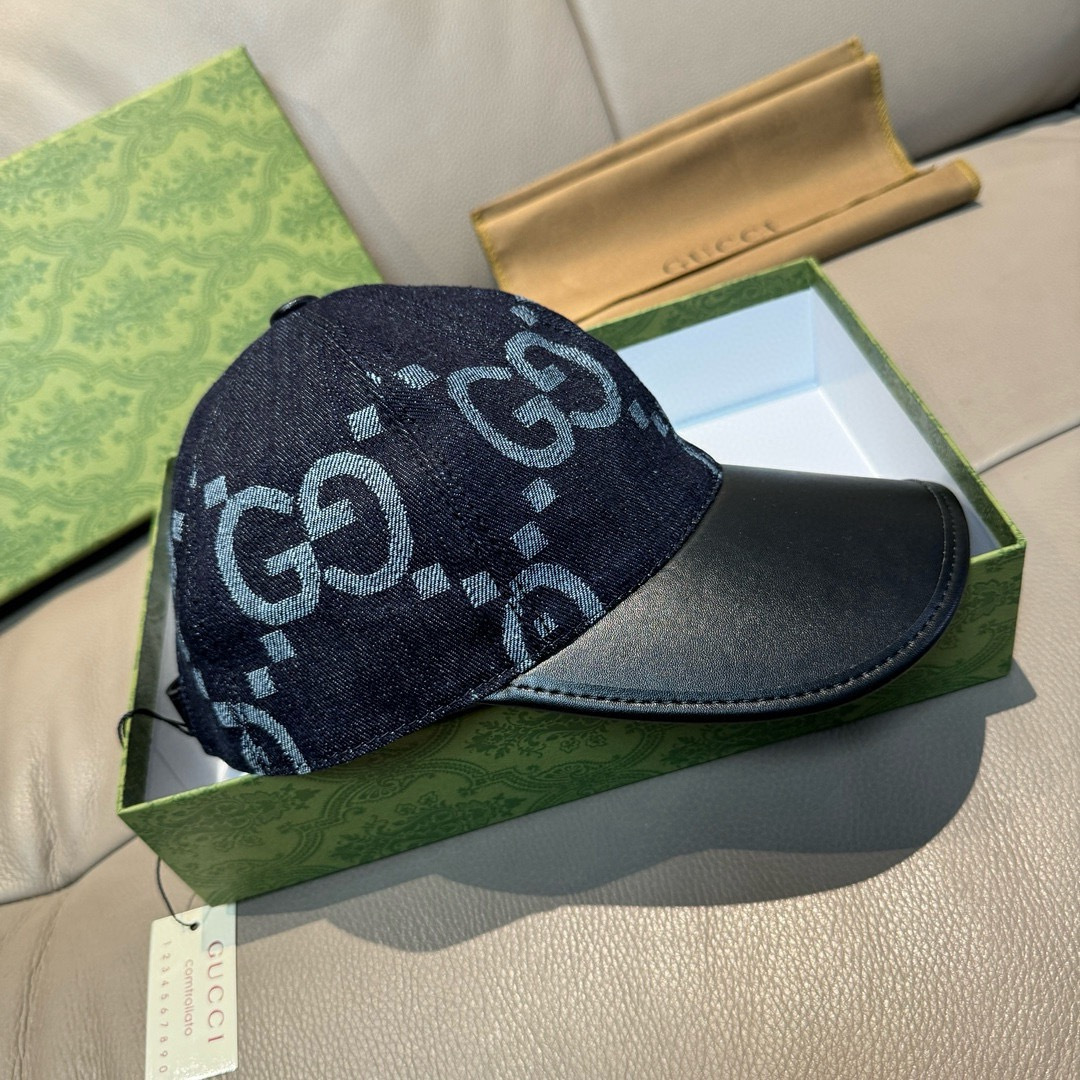 配盒子布袋，Gucci(古奇)新款原单棒球帽， 大双G拼皮，专柜热卖款，1:1开模订制，原版帆布料+头层