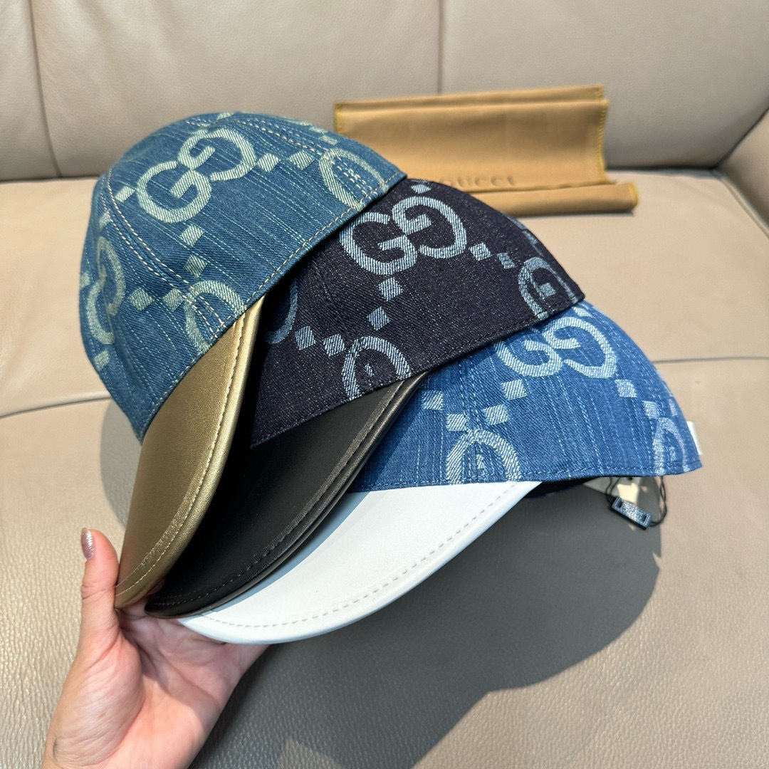 配盒子布袋，Gucci(古奇)新款原单棒球帽， 大双G拼皮，专柜热卖款，1:1开模订制，原版帆布料+头层