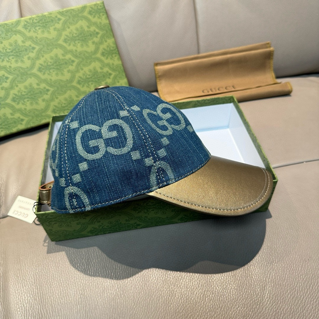 配盒子布袋，Gucci(古奇)新款原单棒球帽， 大双G拼皮，专柜热卖款，1:1开模订制，原版帆布料+头层