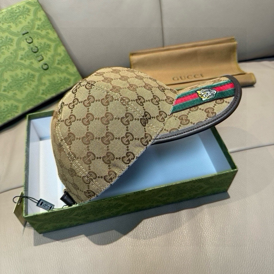 配盒子布袋，Gucci(古奇)新款原单棒球帽， 虎头织带，1:1开模订制，重工刺绣，细节可媲美专柜，原版