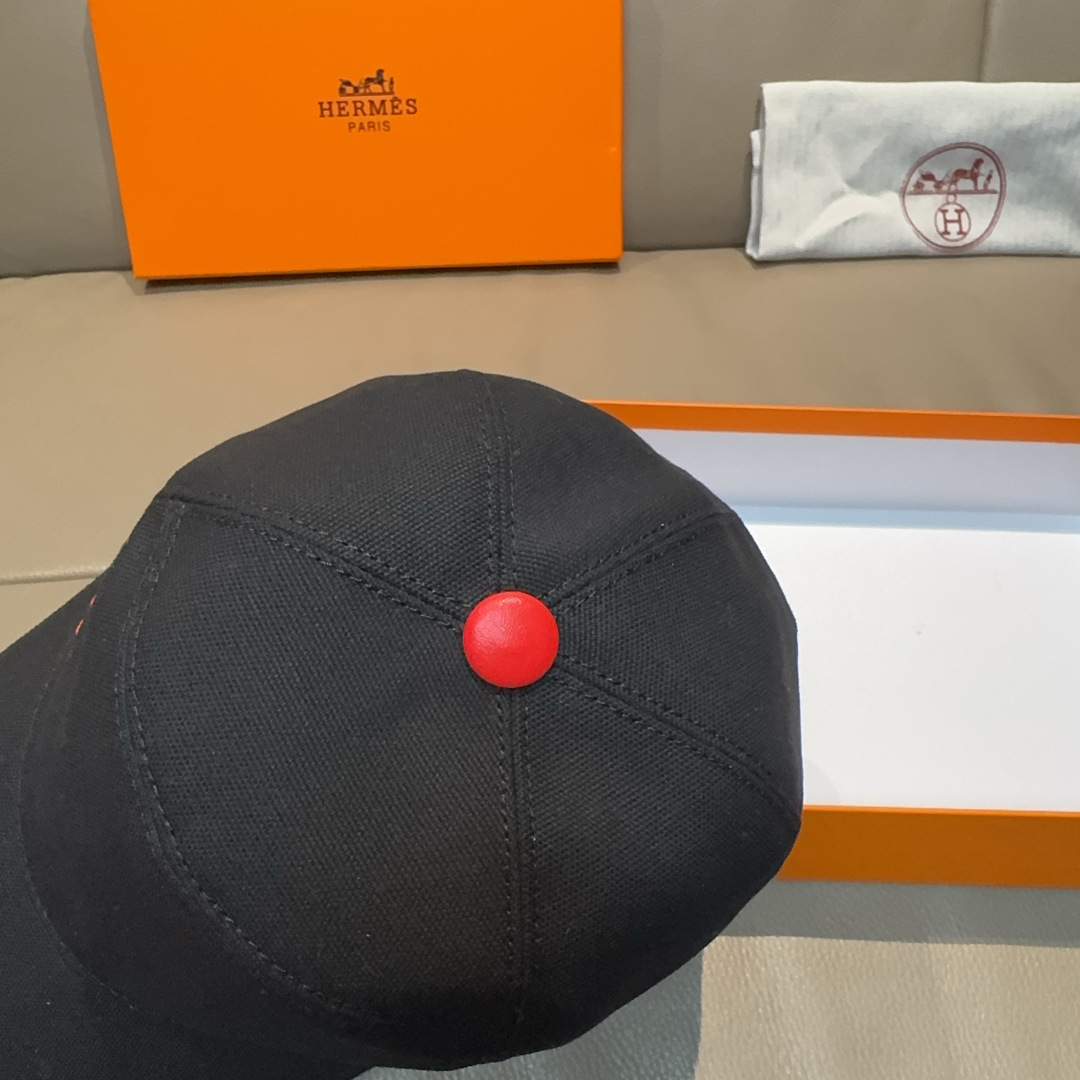 配盒子布袋，HERMÈS (爱马仕)原单棒球帽，经典H，正品开模订制，原版透气帆布面料+头层牛皮，原厂精