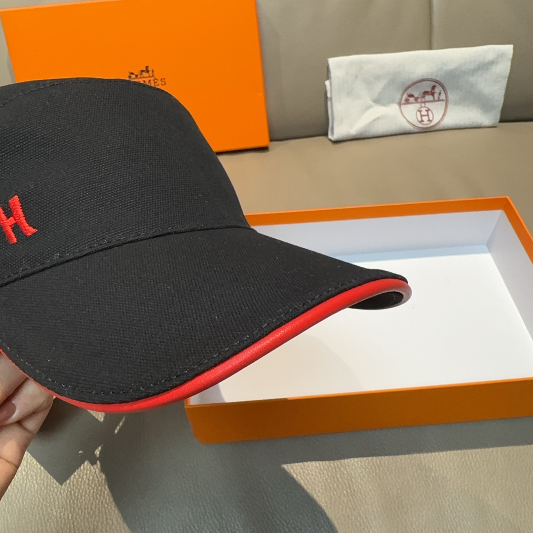 配盒子布袋，HERMÈS (爱马仕)原单棒球帽，经典H，正品开模订制，原版透气帆布面料+头层牛皮，原厂精