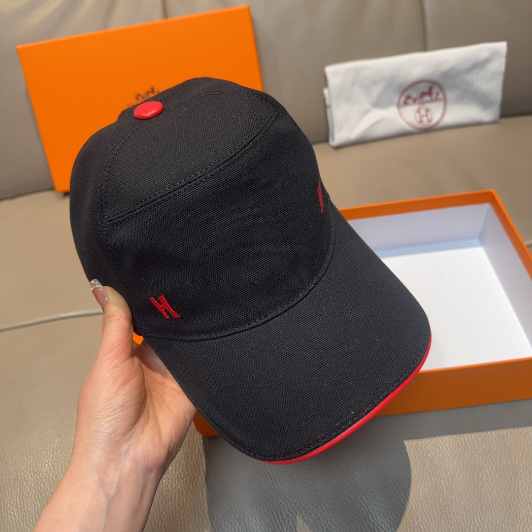 配盒子布袋，HERMÈS (爱马仕)原单棒球帽，经典H，正品开模订制，原版透气帆布面料+头层牛皮，原厂精