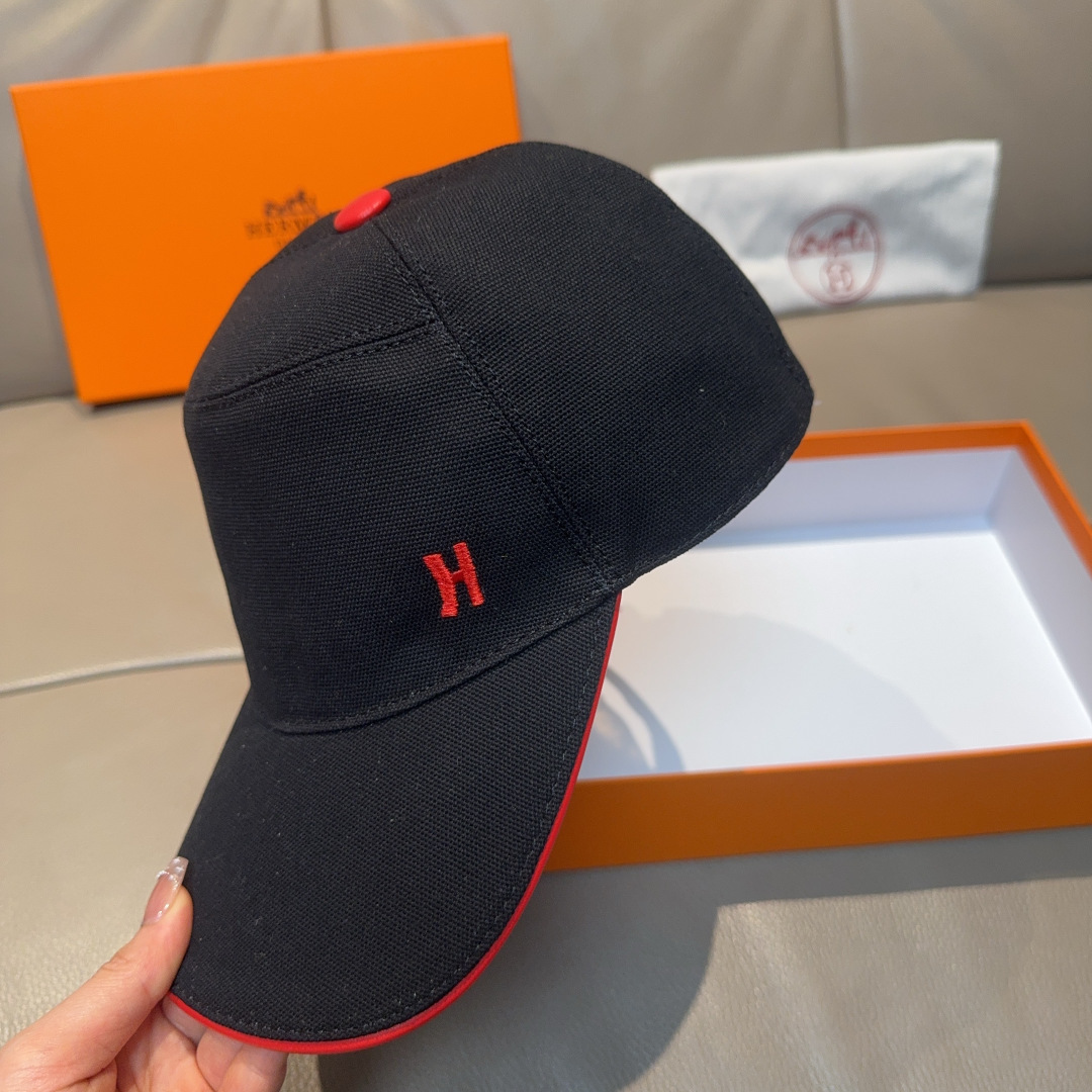 配盒子布袋，HERMÈS (爱马仕)原单棒球帽，经典H，正品开模订制，原版透气帆布面料+头层牛皮，原厂精