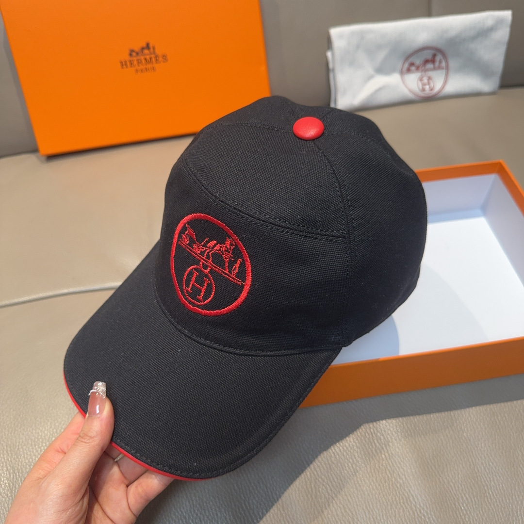 配盒子布袋，HERMÈS (爱马仕)原单棒球帽，经典H，正品开模订制，原版透气帆布面料+头层牛皮，原厂精