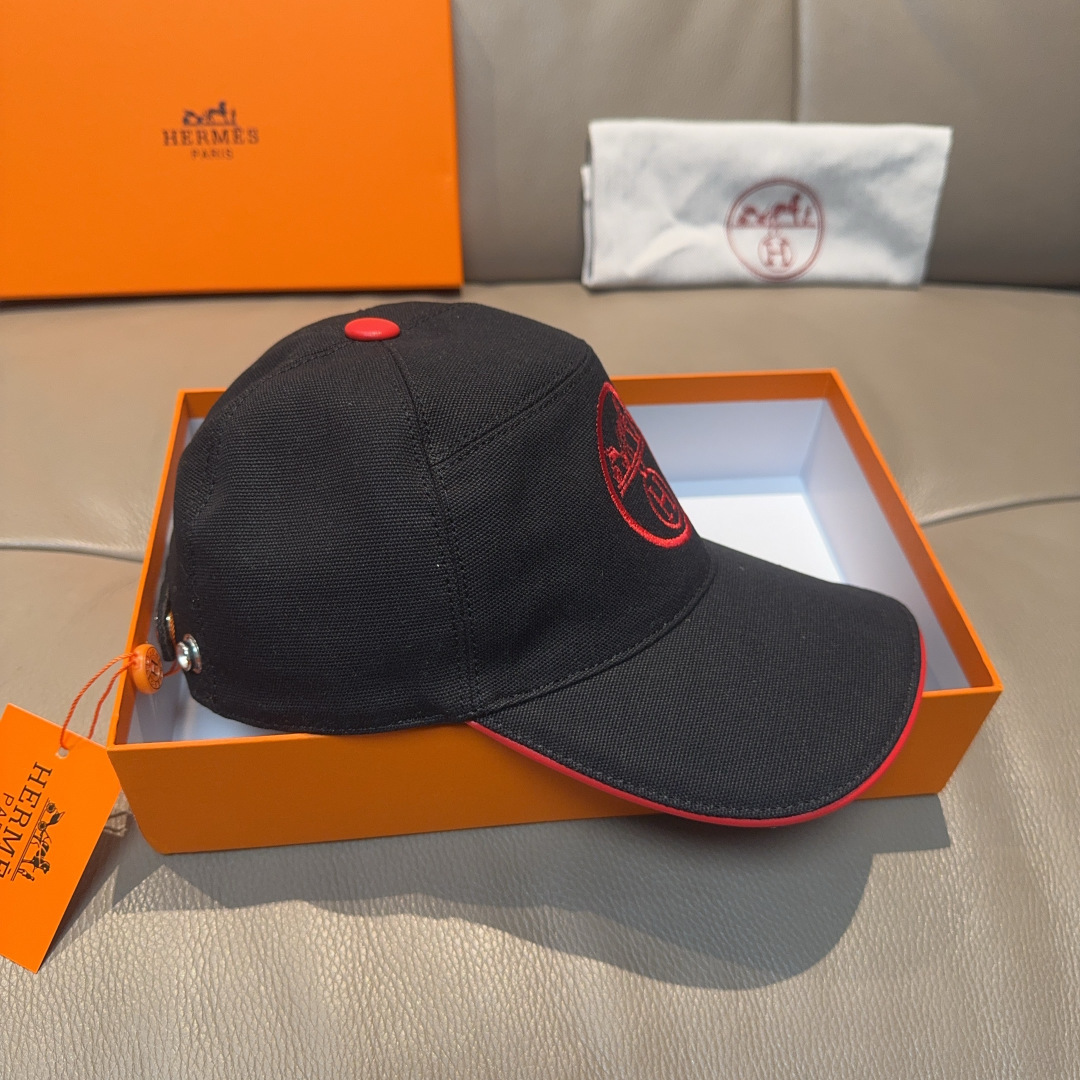 配盒子布袋，HERMÈS (爱马仕)原单棒球帽，经典H，正品开模订制，原版透气帆布面料+头层牛皮，原厂精