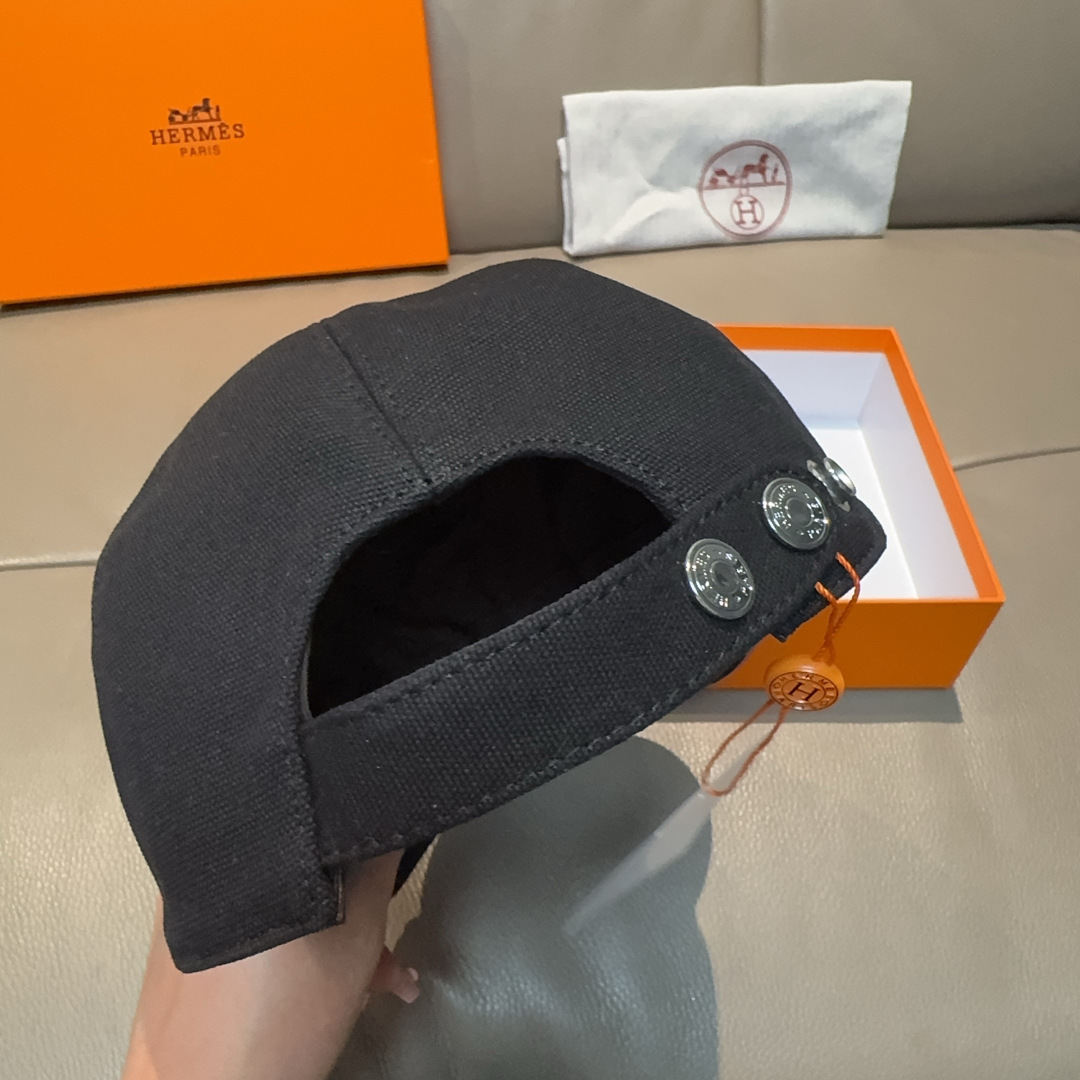 配盒子布袋，HERMÈS (爱马仕)原单棒球帽，经典H，正品开模订制，原版透气帆布面料+头层牛皮，原厂精