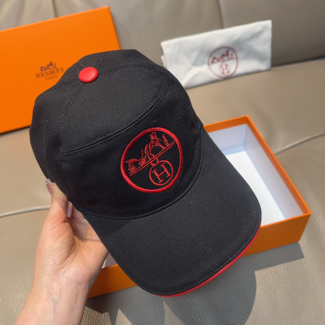 配盒子布袋，HERMÈS (爱马仕)原单棒球帽，经典H，正品开模订制，原版透气帆布面料+头层牛皮，原厂精