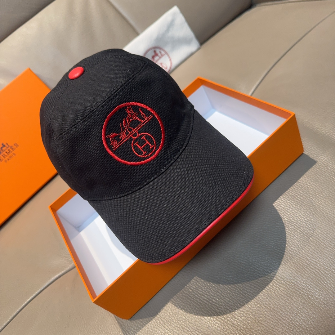 配盒子布袋，HERMÈS (爱马仕)原单棒球帽，经典H，正品开模订制，原版透气帆布面料+头层牛皮，原厂精