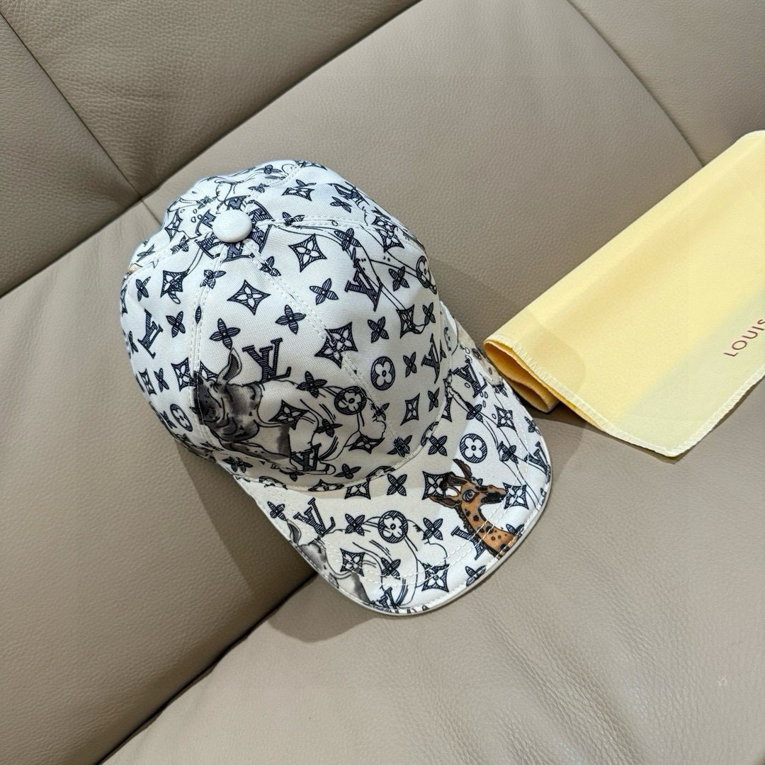 配盒子布袋，LV路易威登新款原单棒球帽，动物丝印，1:1开模订制，原版丝印绸缎面料+头层牛皮，时尚帅气质
