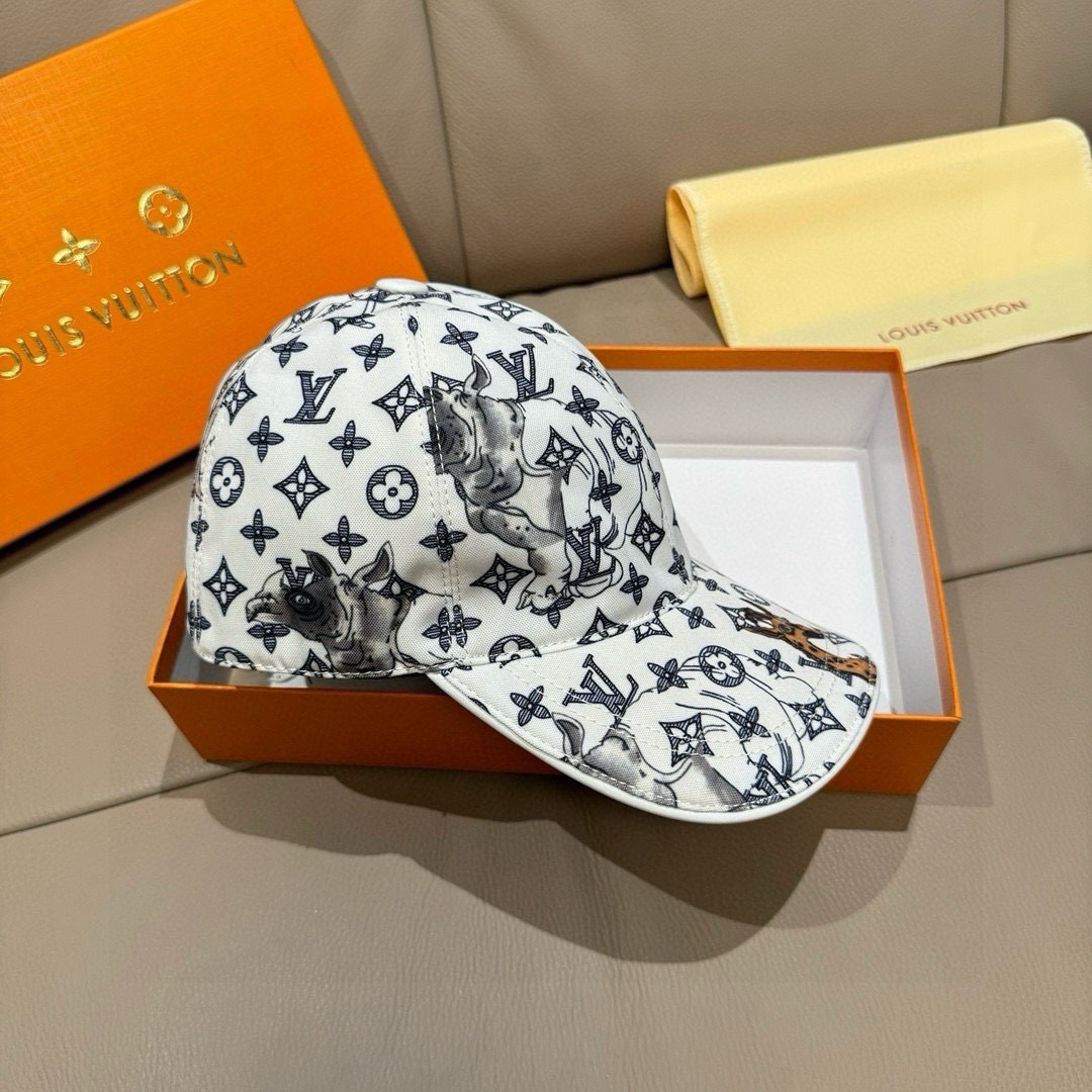 配盒子布袋，LV路易威登新款原单棒球帽，动物丝印，1:1开模订制，原版丝印绸缎面料+头层牛皮，时尚帅气质