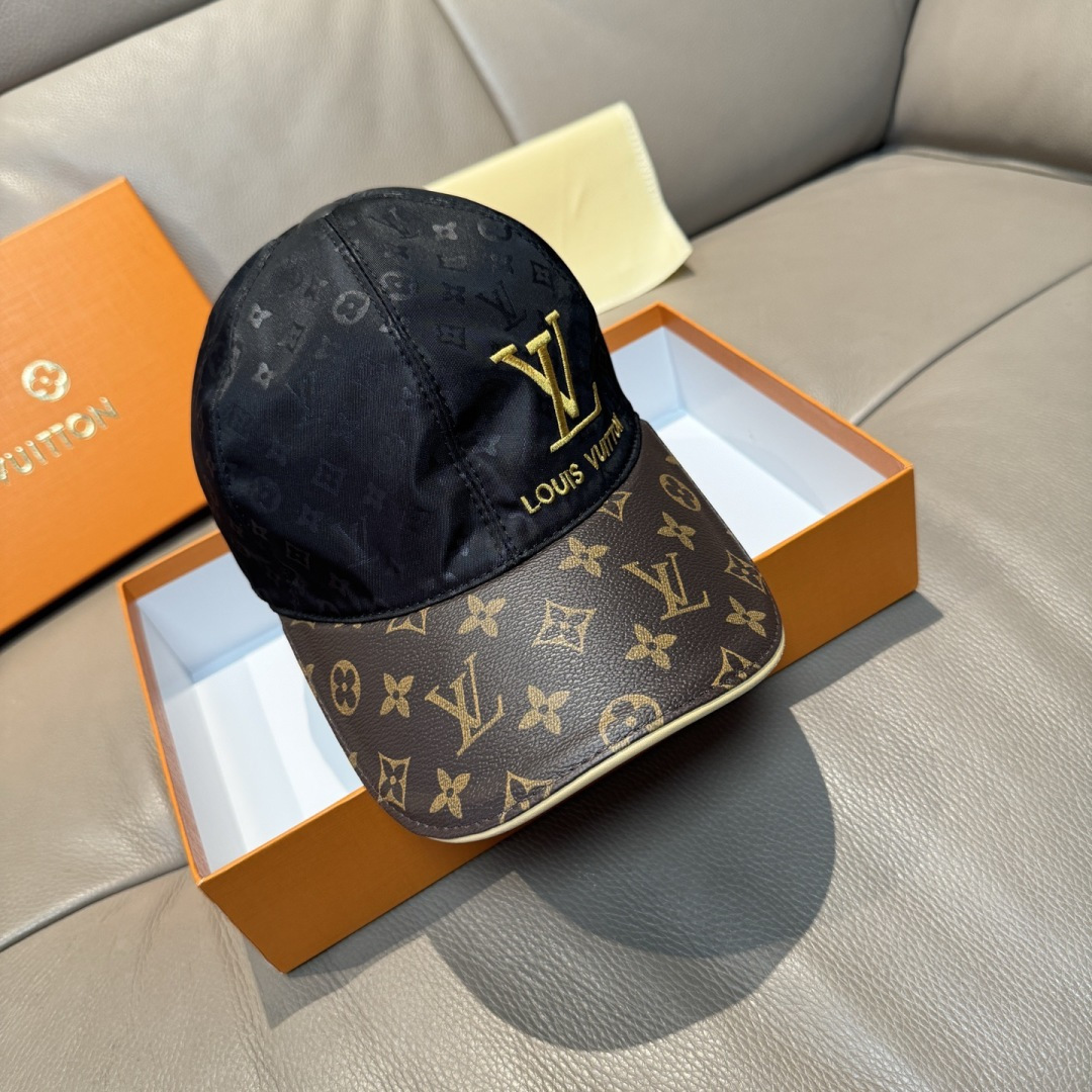 配盒子布袋，LV(路易威登)新款原单棒球帽，老花拼接，1:1开模订制，原版印花绸缎面料+专柜老花皮，做工