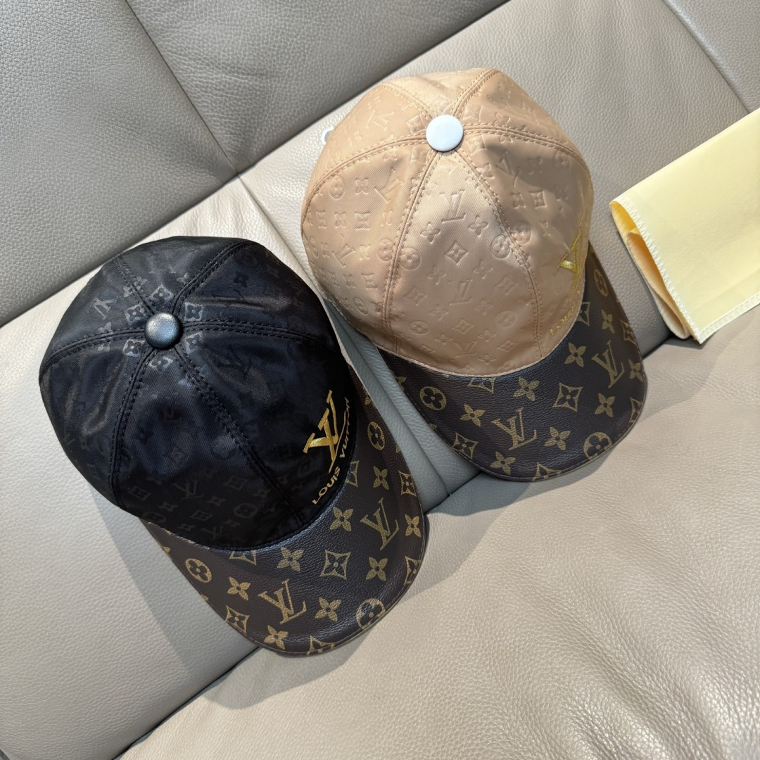 配盒子布袋，LV(路易威登)新款原单棒球帽，老花拼接，1:1开模订制，原版印花绸缎面料+专柜老花皮，做工