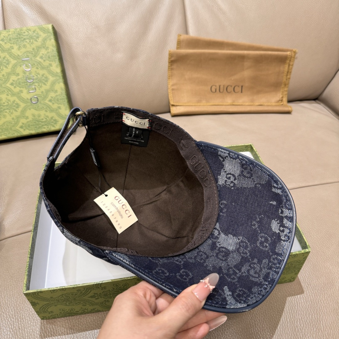 配包装布袋，Gucci(古奇)新款原单棒球帽， GG丹宁棒球帽，专柜最新款，1:1开模订制，正版开模五金