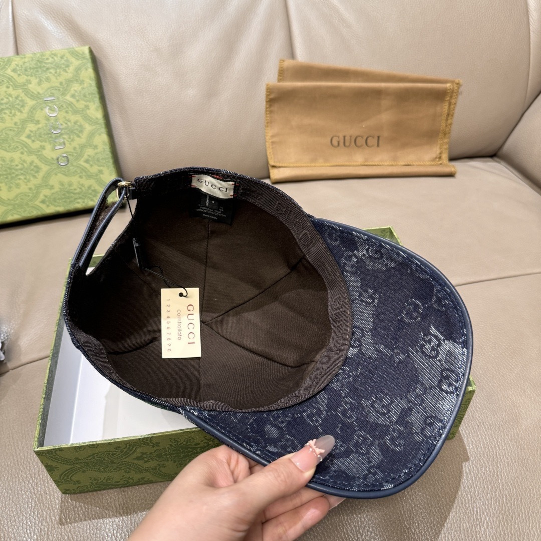 配包装布袋，Gucci(古奇)新款原单棒球帽， GG丹宁棒球帽，专柜最新款，1:1开模订制，正版开模五金
