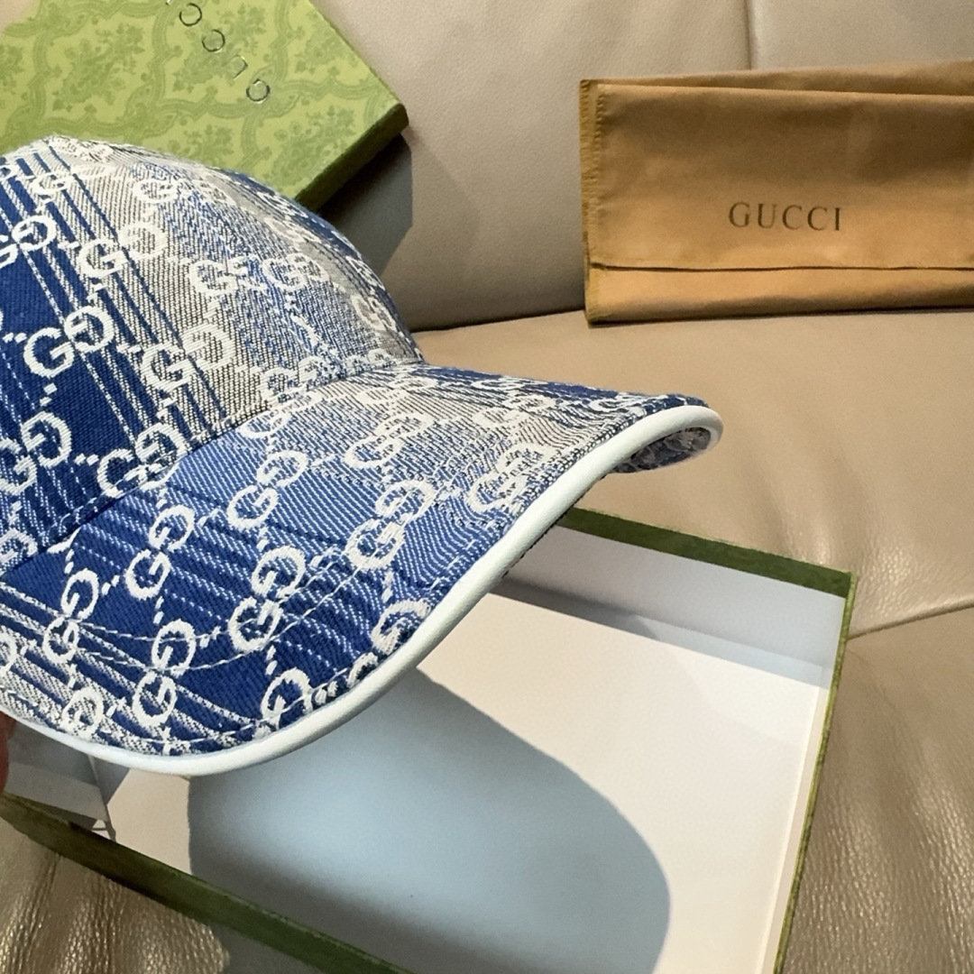 配盒子布袋，Gucci(古奇)新款原单棒球帽，渐变糖果双G，专柜1:1开模订制！原版牛仔布料+头层牛皮，
