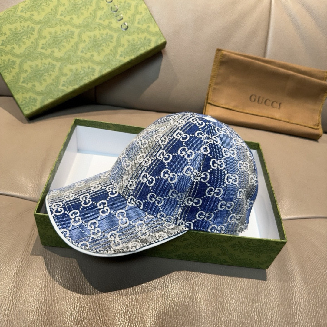 配盒子布袋，Gucci(古奇)新款原单棒球帽，渐变糖果双G，专柜1:1开模订制！原版牛仔布料+头层牛皮，