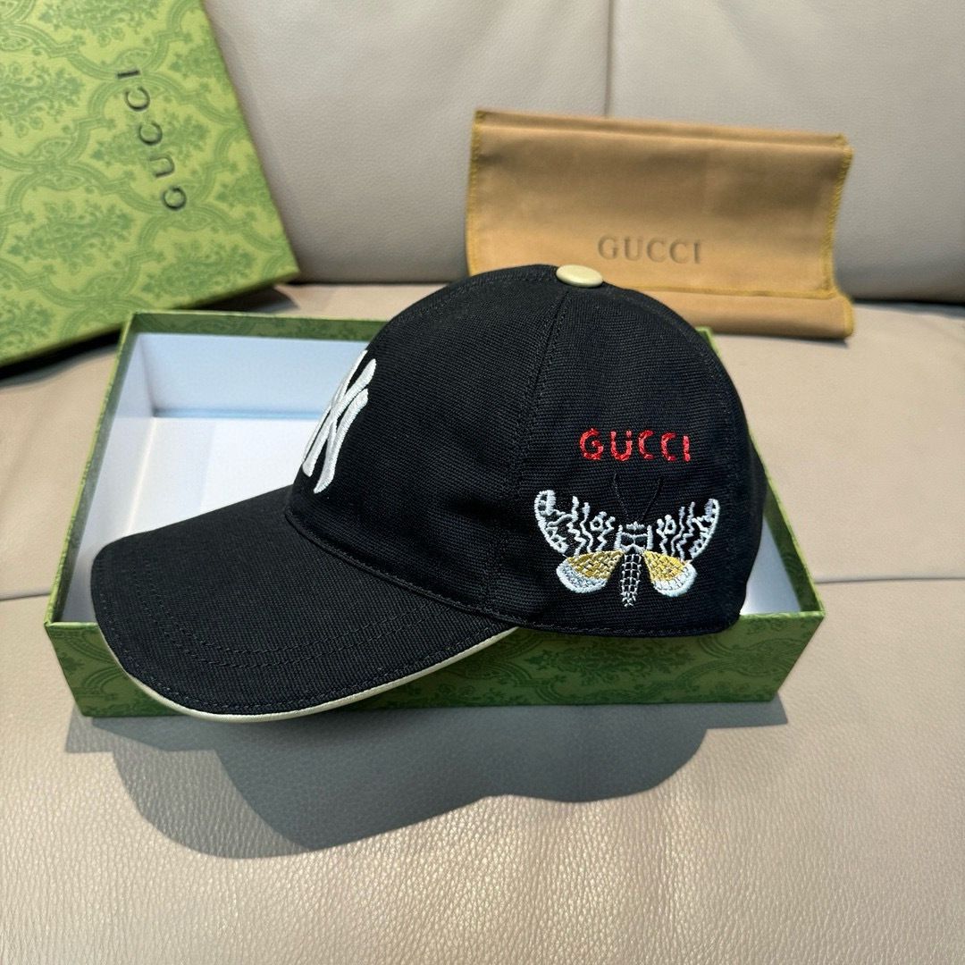 配盒子布袋，NY&Gucci(古奇)合作款，最新款原单棒球帽，1:1开模订制，重工刺绣，细节可媲美专柜，
