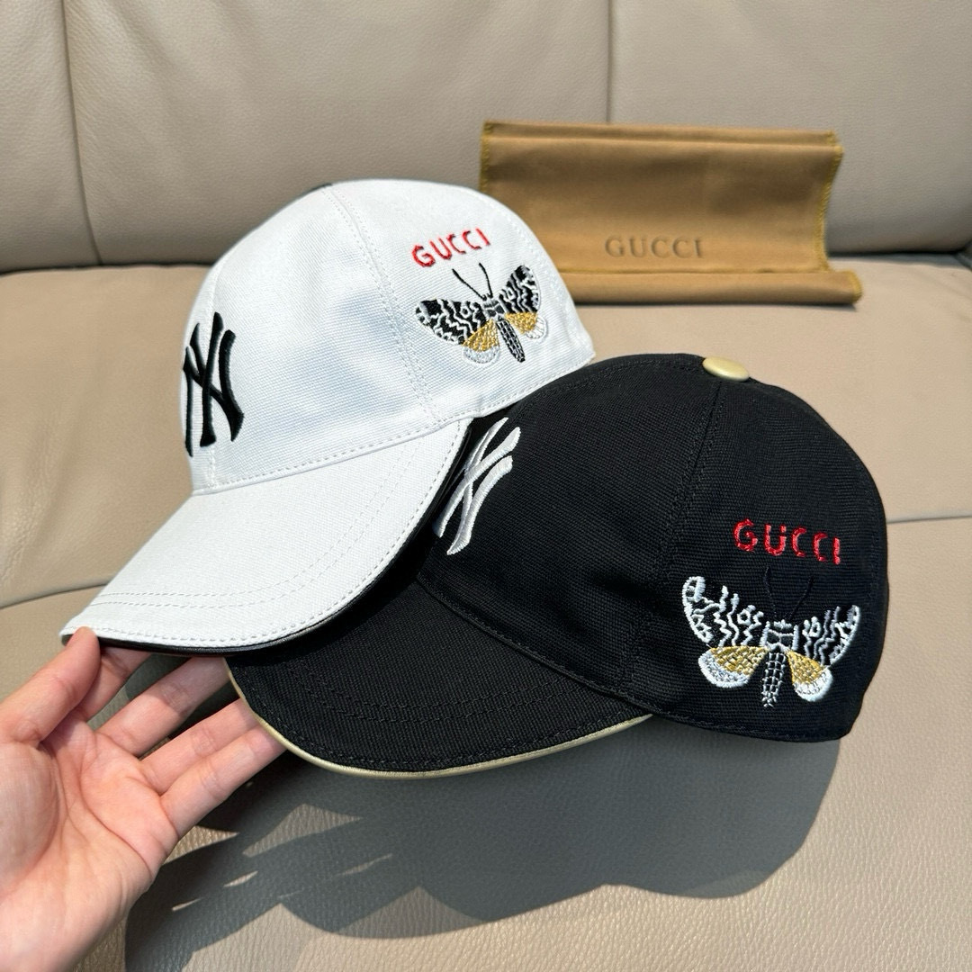配盒子布袋，NY&Gucci(古奇)合作款，最新款原单棒球帽，1:1开模订制，重工刺绣，细节可媲美专柜，