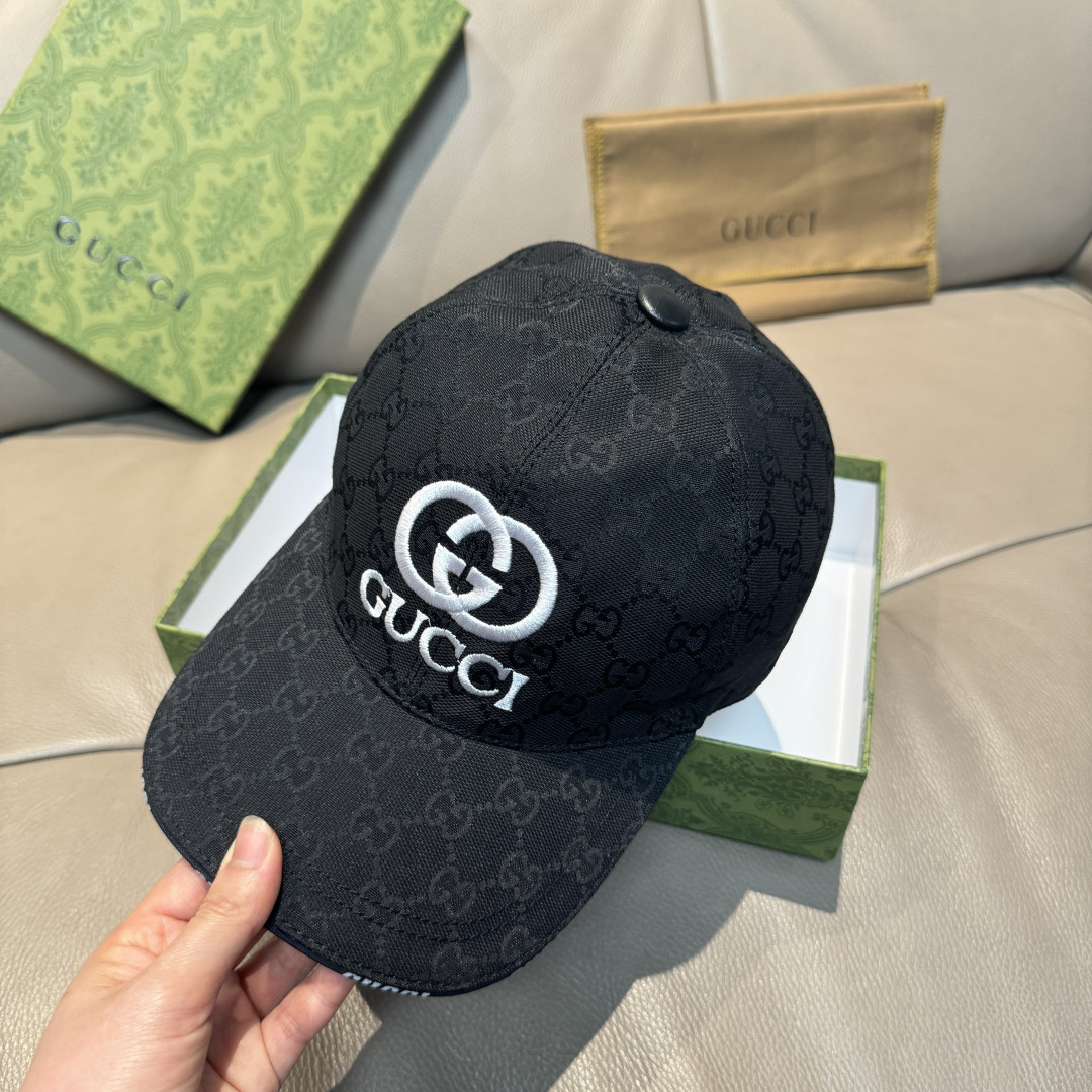 配盒子布袋，Gucci(古奇)新款原单棒球帽， GUCCI刺绣，1:1开模订制，重工刺绣，细节可媲美专柜
