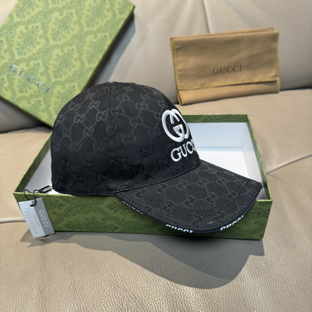 配盒子布袋，Gucci(古奇)新款原单棒球帽， GUCCI刺绣，1:1开模订制，重工刺绣，细节可媲美专柜