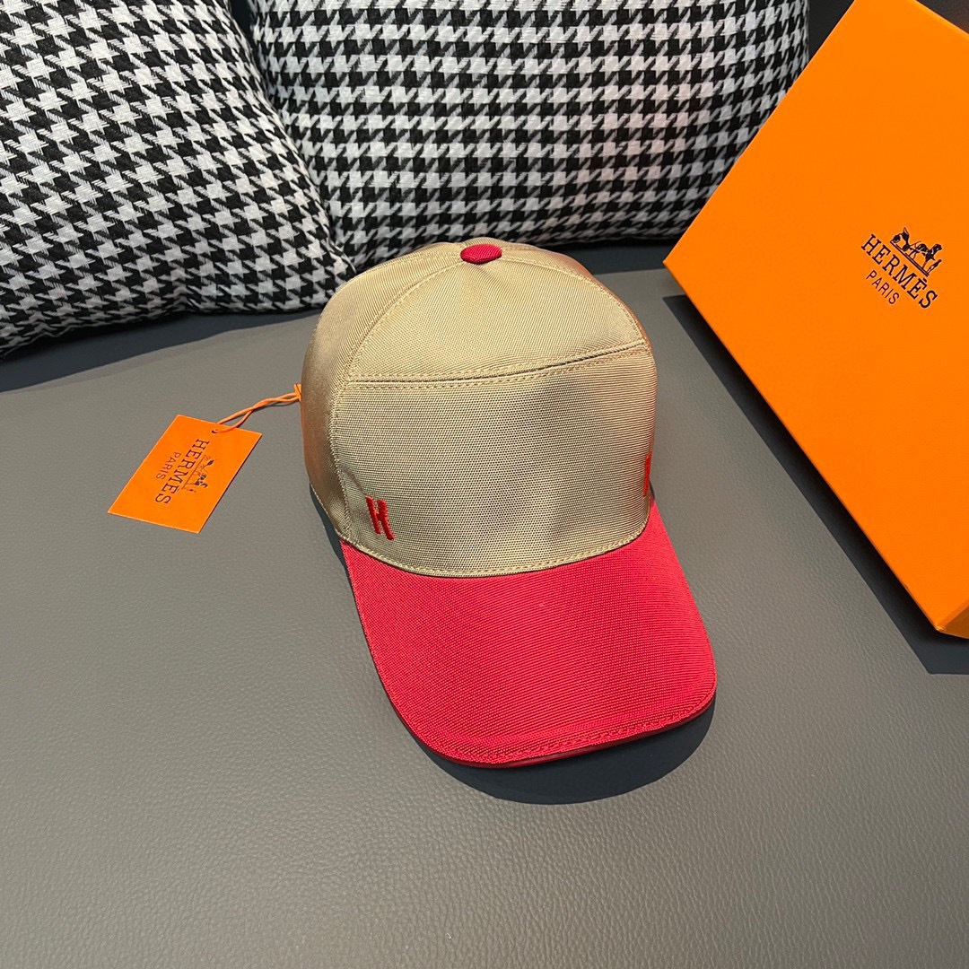 新款出货配盒子布袋，HERMÈS (爱马仕)最新款原单棒球帽，拼色H，正品开模订制，原版透气帆布面料+头