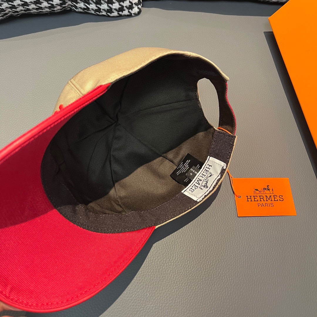 新款出货配盒子布袋，HERMÈS (爱马仕)最新款原单棒球帽，拼色H，正品开模订制，原版透气帆布面料+头