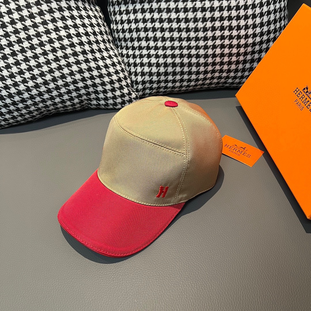 新款出货配盒子布袋，HERMÈS (爱马仕)最新款原单棒球帽，拼色H，正品开模订制，原版透气帆布面料+头