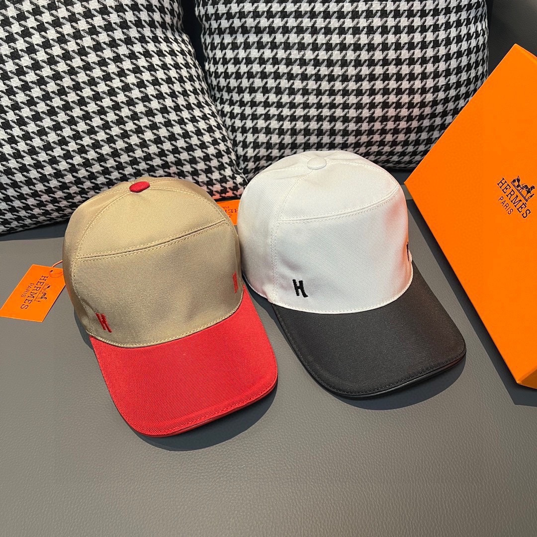 新款出货配盒子布袋，HERMÈS (爱马仕)最新款原单棒球帽，拼色H，正品开模订制，原版透气帆布面料+头