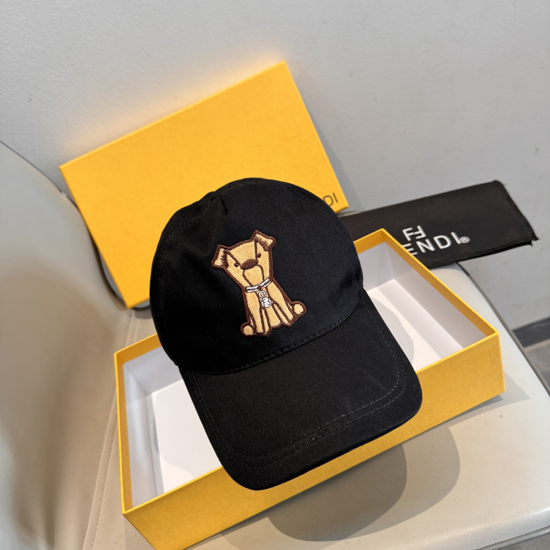 配盒子布袋，Fendi（芬迪）新款原单棒球帽， 双F狗狗刺绣，专柜热卖款中，1:1开模订制，原厂棉布料+