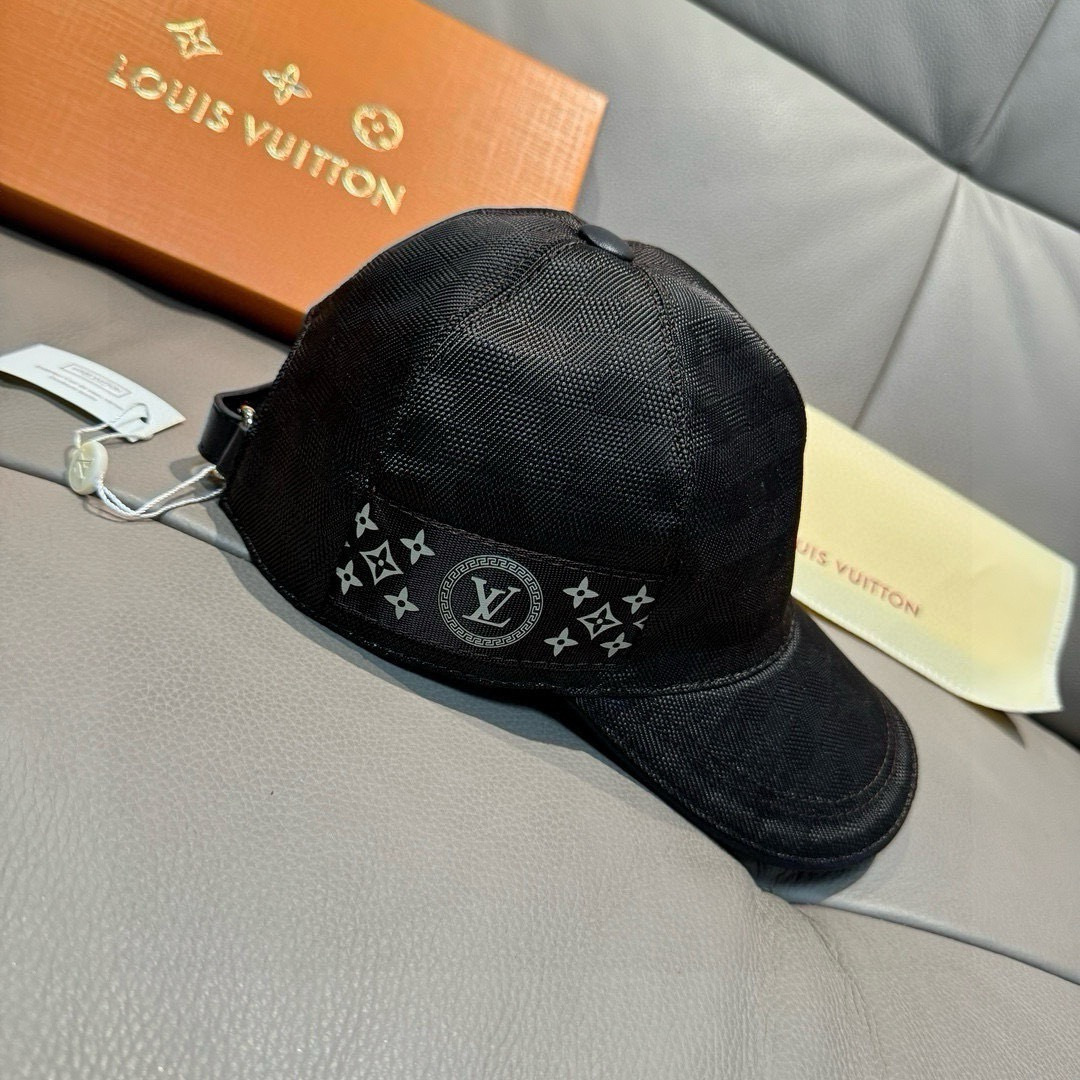 配包装布袋，LV路易威登新款原单棒球帽，经典棋盘格，1:1开模订制，原版专柜布料+头层牛皮，小方格时尚帅