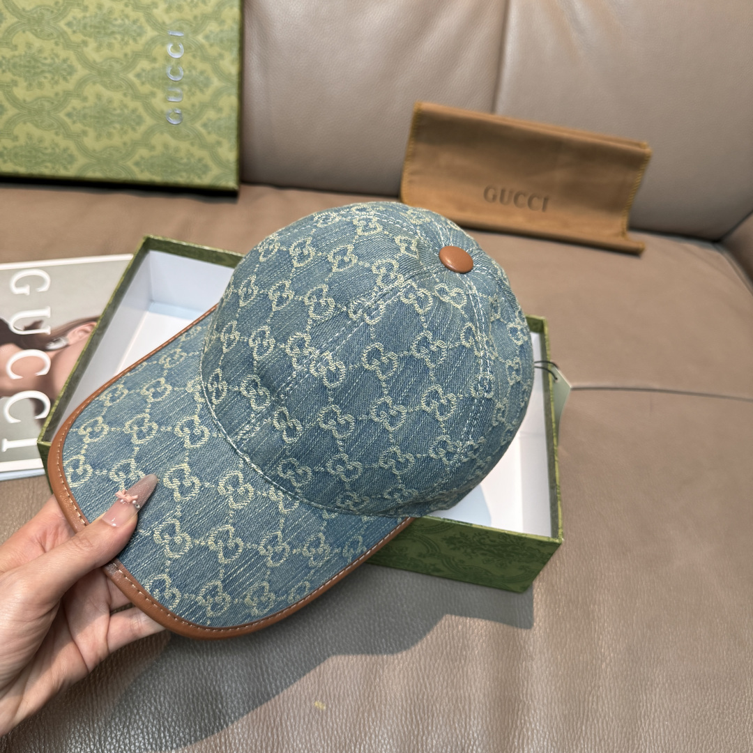 配盒子布袋，Gucci(古奇)经典原单棒球帽，双G牛仔提花，复古设计，专柜1:1开模订制！原版牛仔布料+