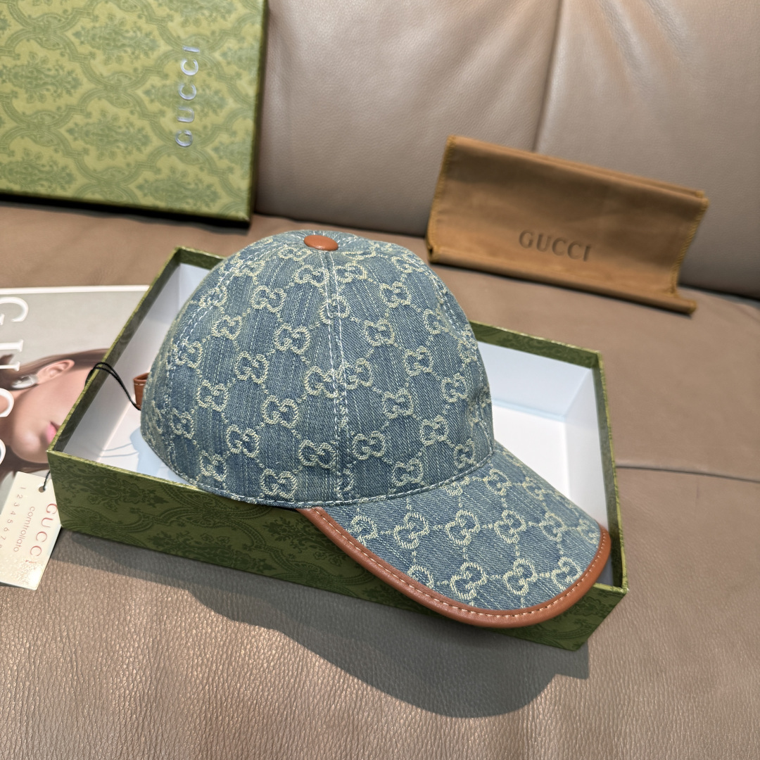 配盒子布袋，Gucci(古奇)经典原单棒球帽，双G牛仔提花，复古设计，专柜1:1开模订制！原版牛仔布料+