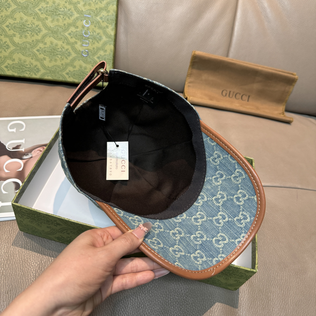 配盒子布袋，Gucci(古奇)经典原单棒球帽，双G牛仔提花，复古设计，专柜1:1开模订制！原版牛仔布料+