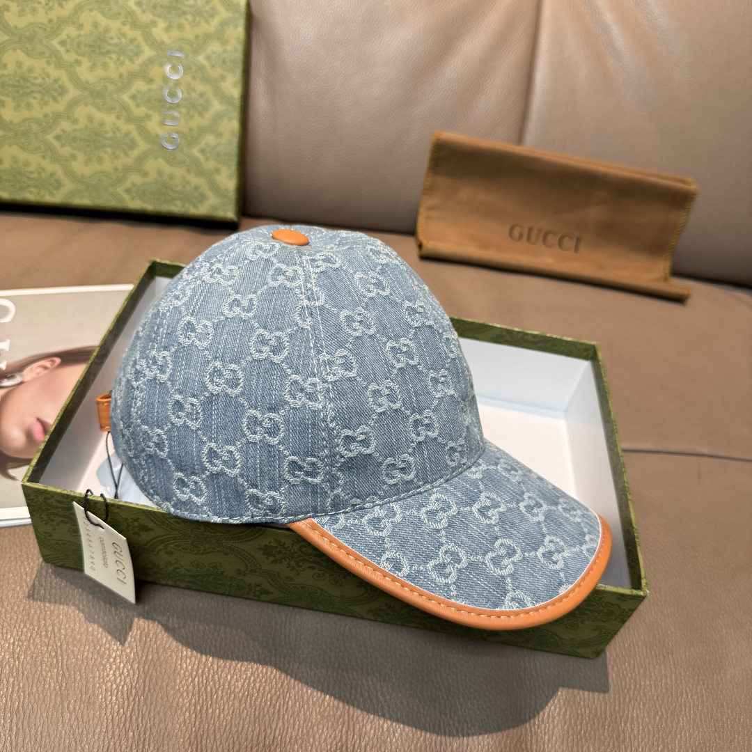 配盒子布袋，Gucci(古奇)经典原单棒球帽，双G牛仔提花，复古设计，专柜1:1开模订制！原版牛仔布料+