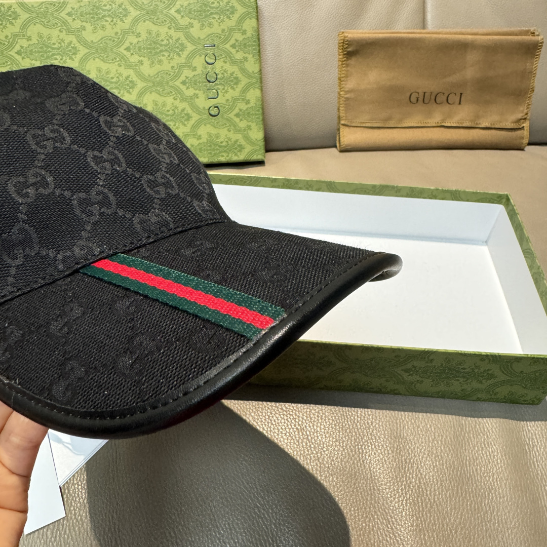Gucci 配包装布袋 Gucci(古奇) 棒球帽 竖条小织带 1:1开模订制 帆布料+头层牛皮